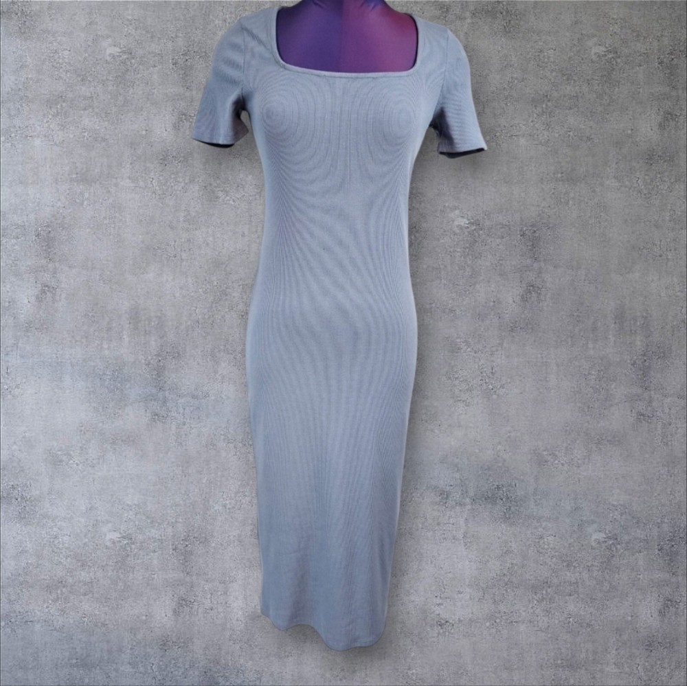 Primark women's periwinkle ribbed square neck bodycon midi dress size 6 V47