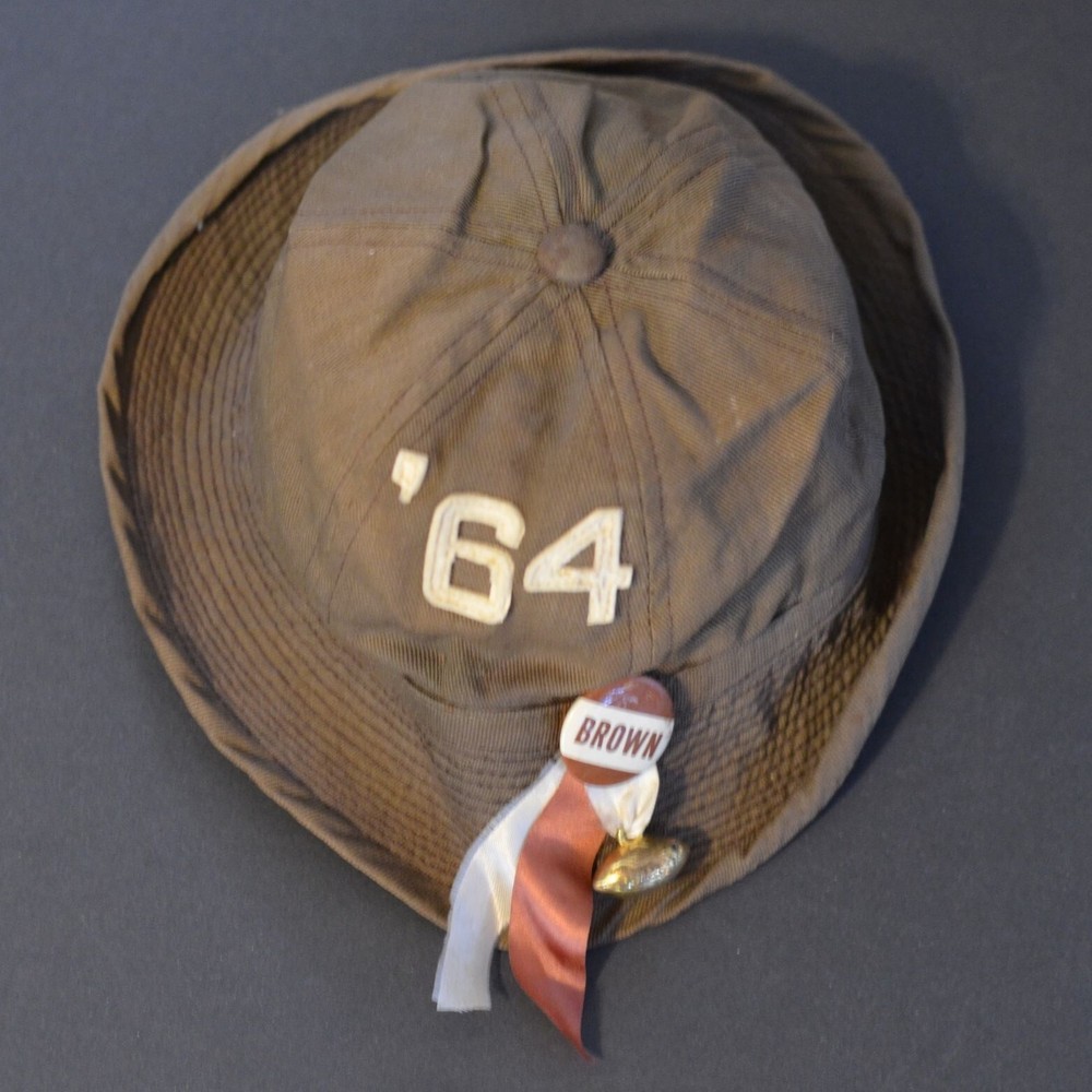 Vintage 1964 Brown University Bucket Hat including Football Ribbon, Pin & Charm