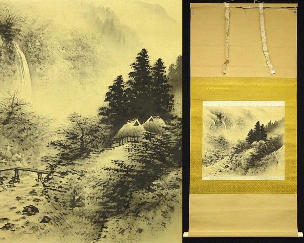 Hanging Scroll Kobayashi Keigetsu Ink Landscape Map Silk Paper Handwritten With