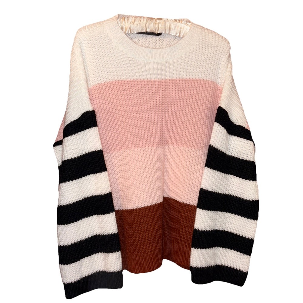 Zesica Women’s Multi Striped Crew Neck Pullover Sweater Size Medium Color Block
