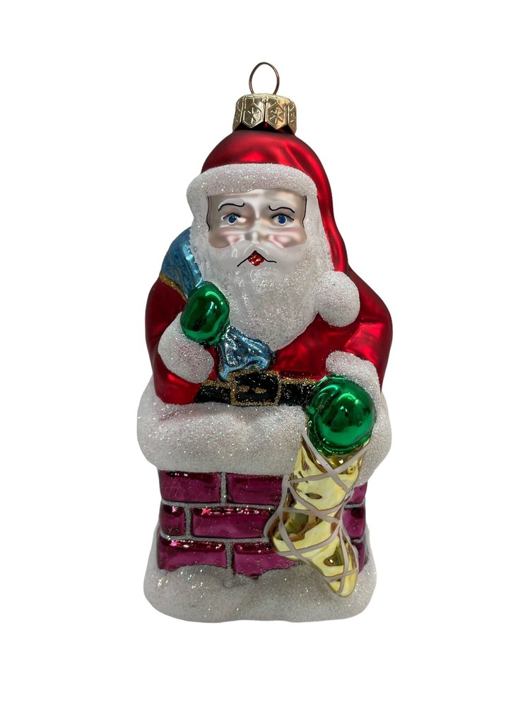 Radko Style Vintage Santa Claus In Chimney Christmas Glass Ornament Poland