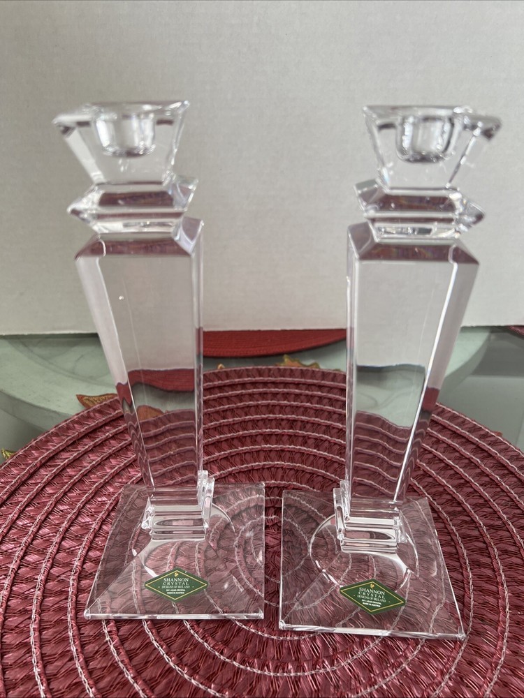 Shannon Crystal 24% Lead Candle Stick Holders Austria X2 Original Stickers New