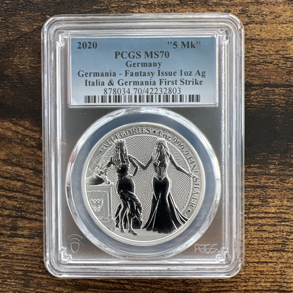 2020 PCGS MS70 Italia Germania Fantasy Issue 1oz Silver First Strike .9999 5MK