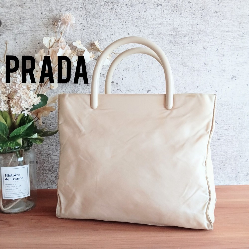 PRADA Archive Vintage Tote Bag Handbag Ivory Unisex Luxury Sophisticated JP Used