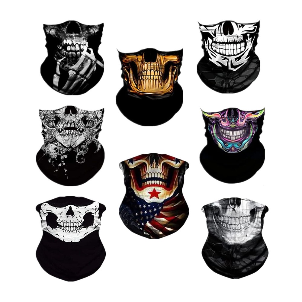 8-Piece Balaclava Set for Bikers - Skull Mask, Bandana, Neck Warmer & Headband