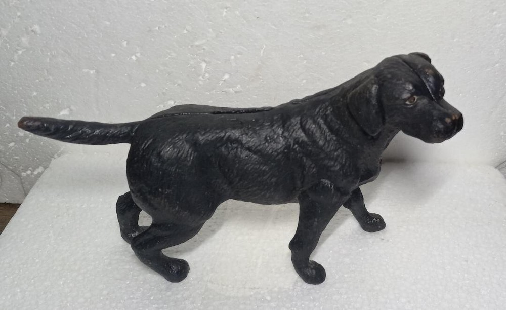 Lab Labrador Dog Cast Iron Bank Black Home Office Collectible