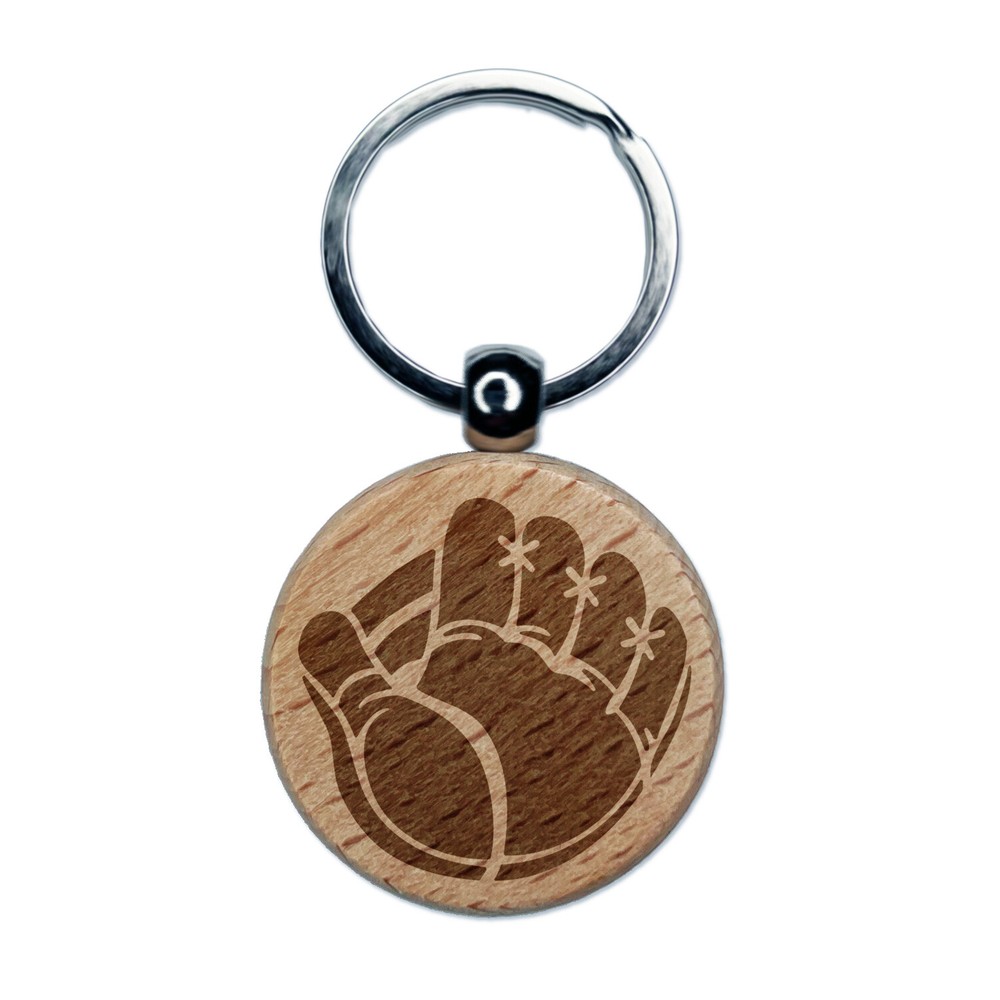 Baseball Catchers Mitt Gloves Engraved Wood Round Keychain Tag Charm