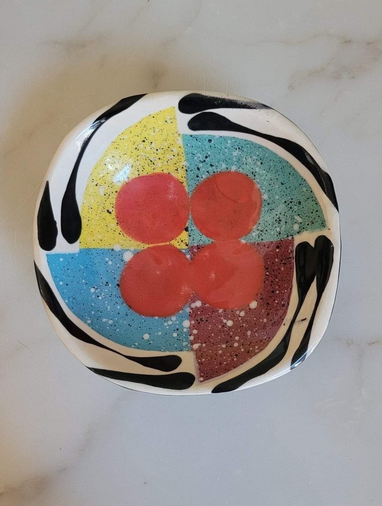 JACK CHARNEY SIGNED POTTERY MOD ART EARTHENWARE SQUARE TRINKET RELISH DISH PLATE