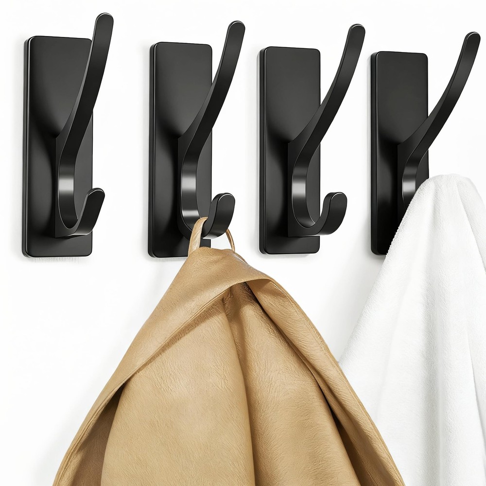pickpiff Self Adhesive Coat Hooks for Hanging: Heavy Duty 4 Pack, Black