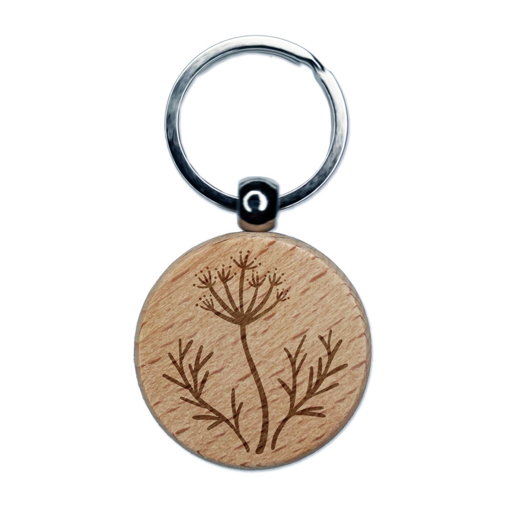 Blooming Dill Weed Engraved Wooden Keychain Charm  