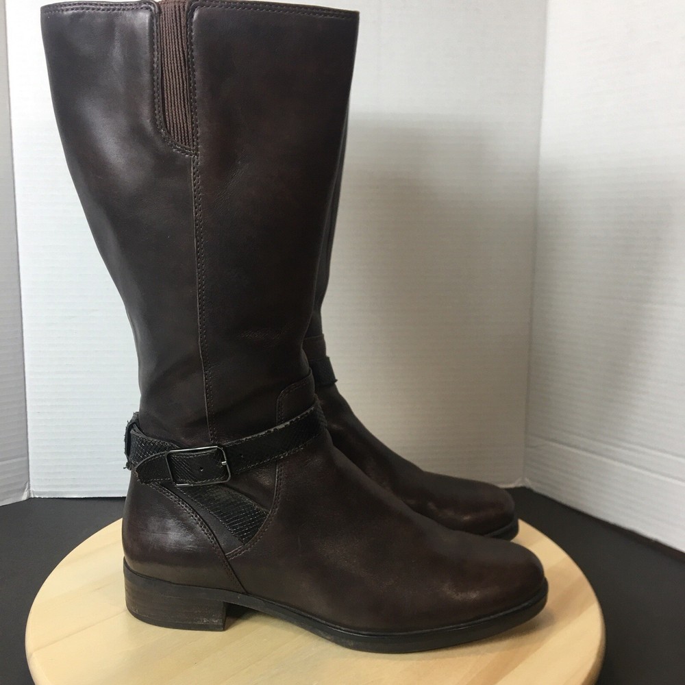 Ecco Women's Brown Leather Tall Boots Size EU40 US 9 Zip Closure