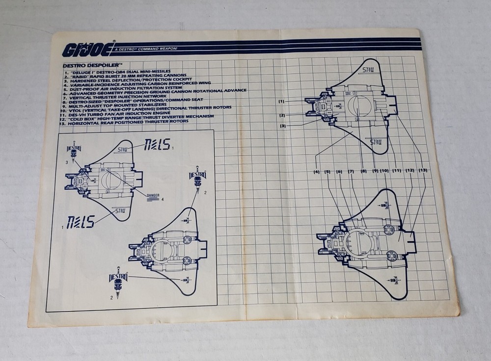 Destro's Despoiler ORIGINAL Blueprints Vintage 1988 Hasbro G.I.Joe ARAH