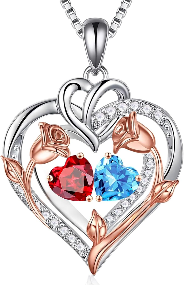 Mother'S Day Necklace Rose Heart Birthstone Necklace for Women 925 Sterling Silv