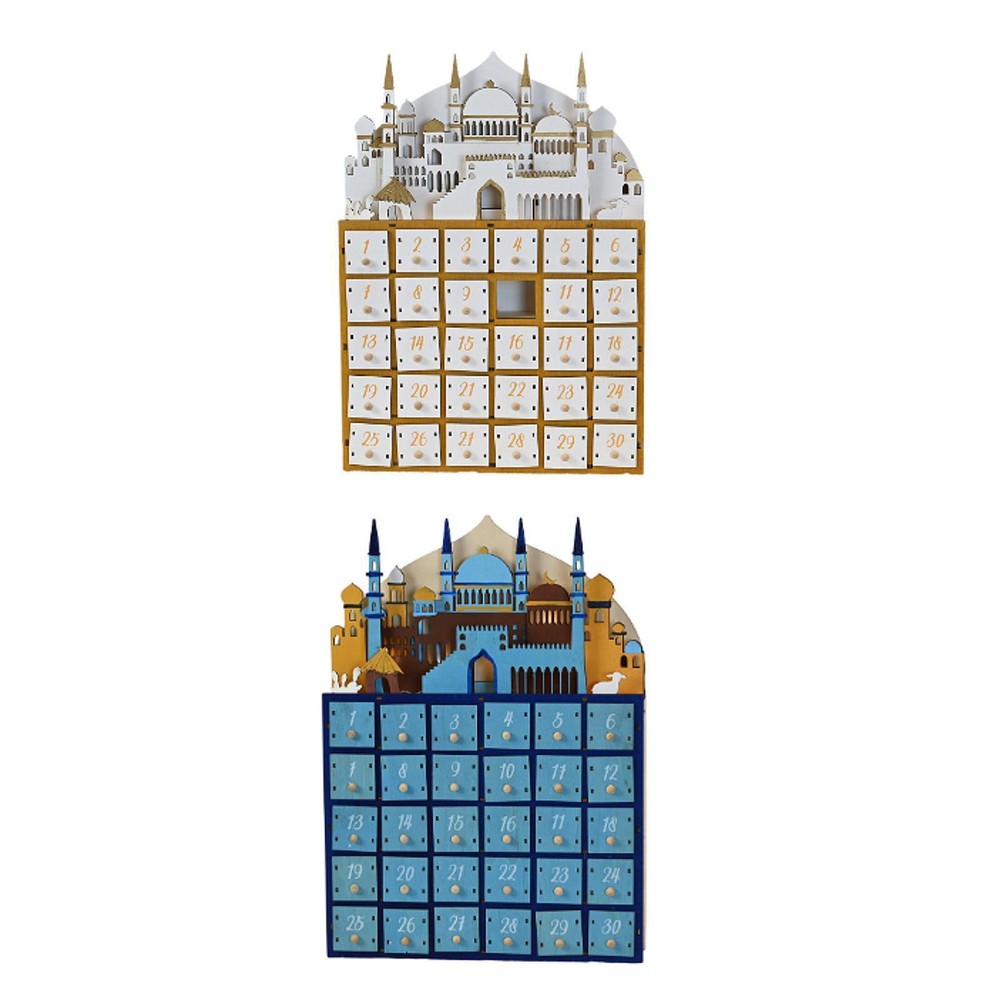 Wooden LED Reciprocal Calendar Ramadan Decoration for Hallway Desktop Office