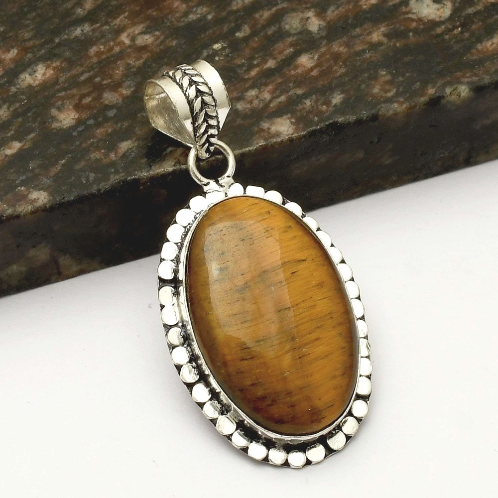 Tiger Eye Gemstone Handmade Ethnic Pendant Necklace Gift For Women 2.2 Inches AP-42965