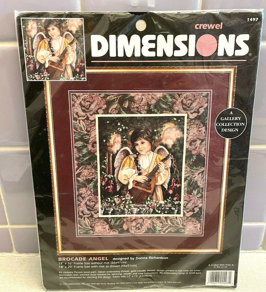 NOS Dimensions Brocade Angel Crewel Embroidery Craft Kit 1497 Finished Sz. 14x16