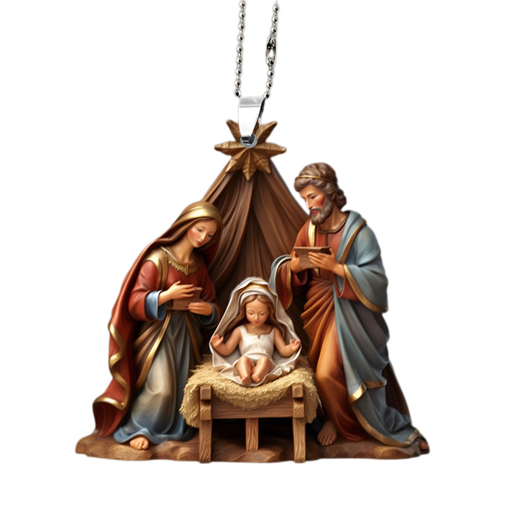 3x Vintage Birth of Jesus Nativity Scene Christmas Ornaments 2D Acrylic Decor
