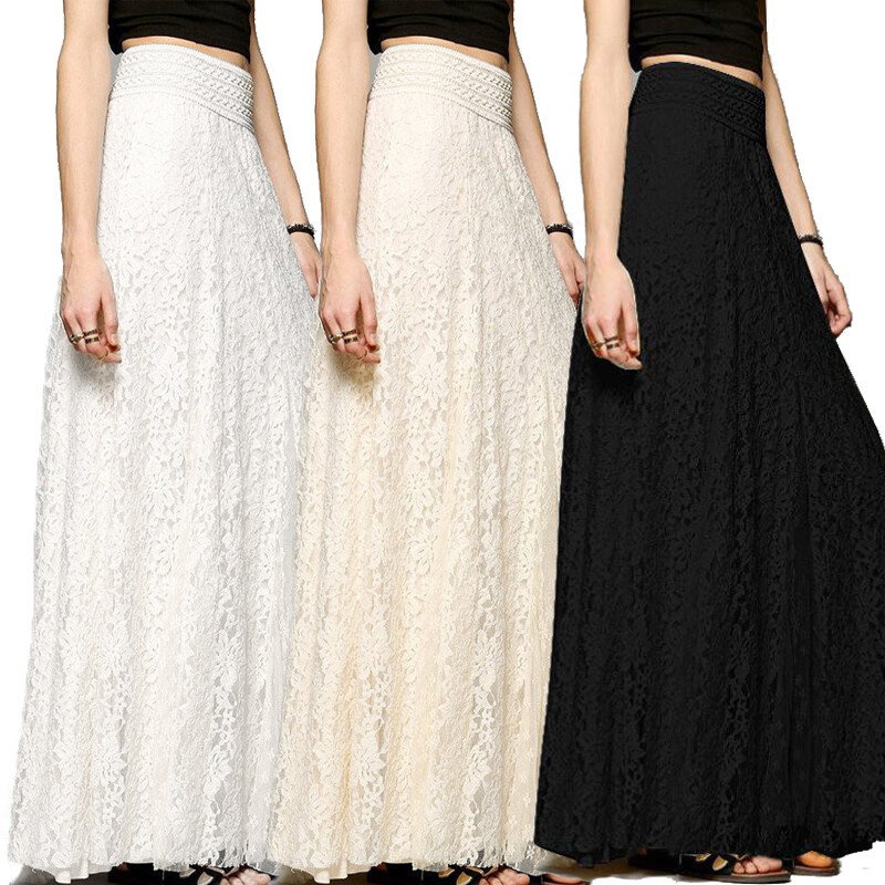 Women Wedding Maxi Lace Skirt Boho Long Elegant Beach Summer Dress S-XL Dress us