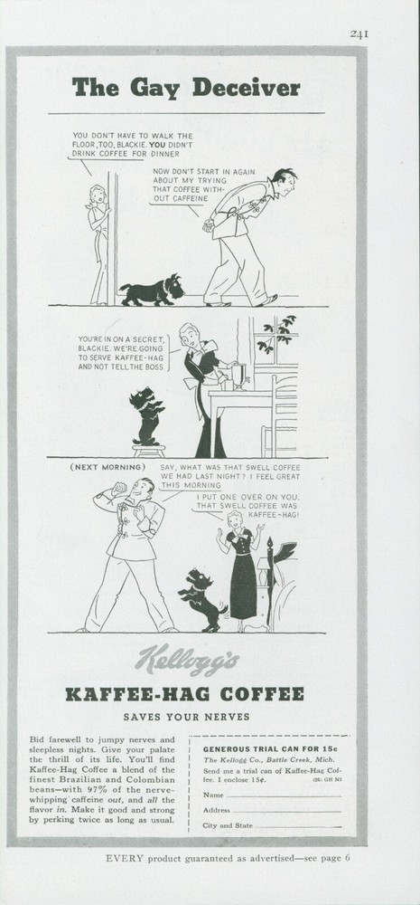 1936 Kelloggs Kaffee Hag Vintage Scottie Dog Comic Coffee Print Ad GH1