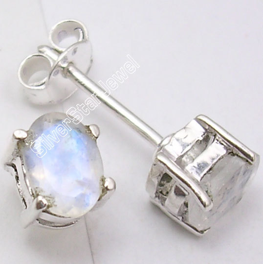 Flash Sale Store: 925 Silver Rainbow Moonstone Stud Post Earrings .7CM-image