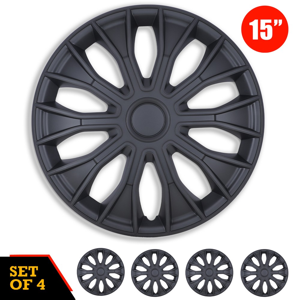 4PCS Black Matte Hub Caps 15” inch for Toyota Corolla Nissan Chevy Wheel Cover