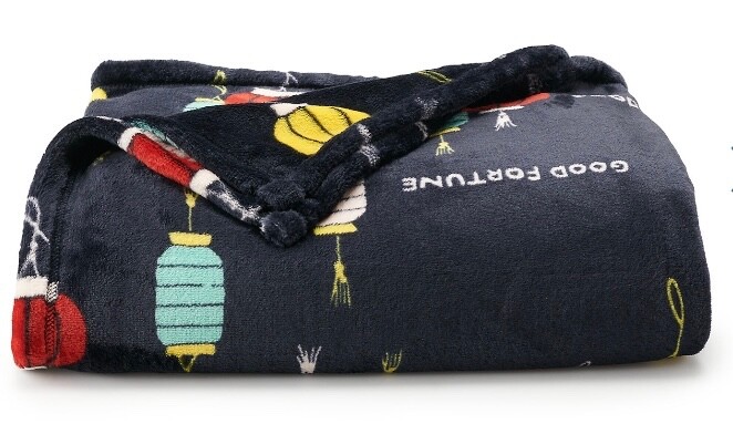 Lunar New Year Navy Plush Throw Blanket 5x6 ft The Big One HTF Rare  -image