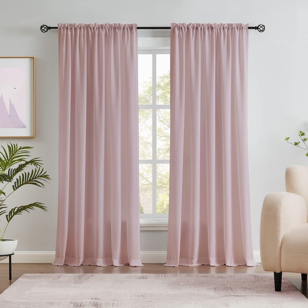 Melodieux Dusty Pink Velvety Semi Sheer Curtains 84 Inches Long for Bedroom, ...