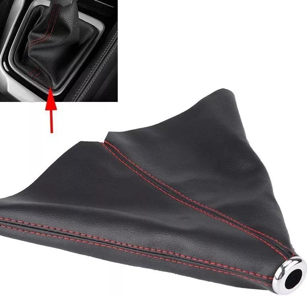 Universal Shift Knob Shifter Boot Cover With RED Stitches Leather MT/AT Sport US