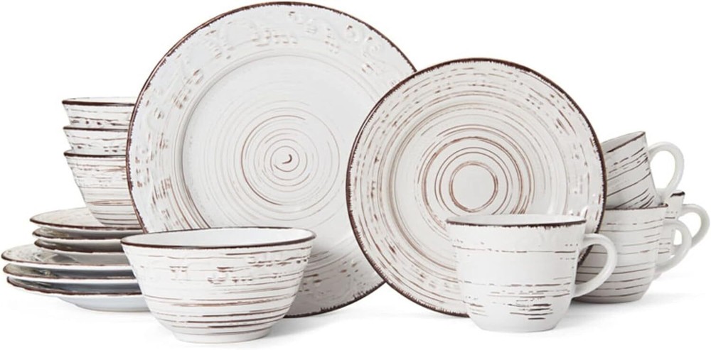 Pfaltzgraff Trellis White 16-Piece Dinnerware Set for 4 with Distressed Finish