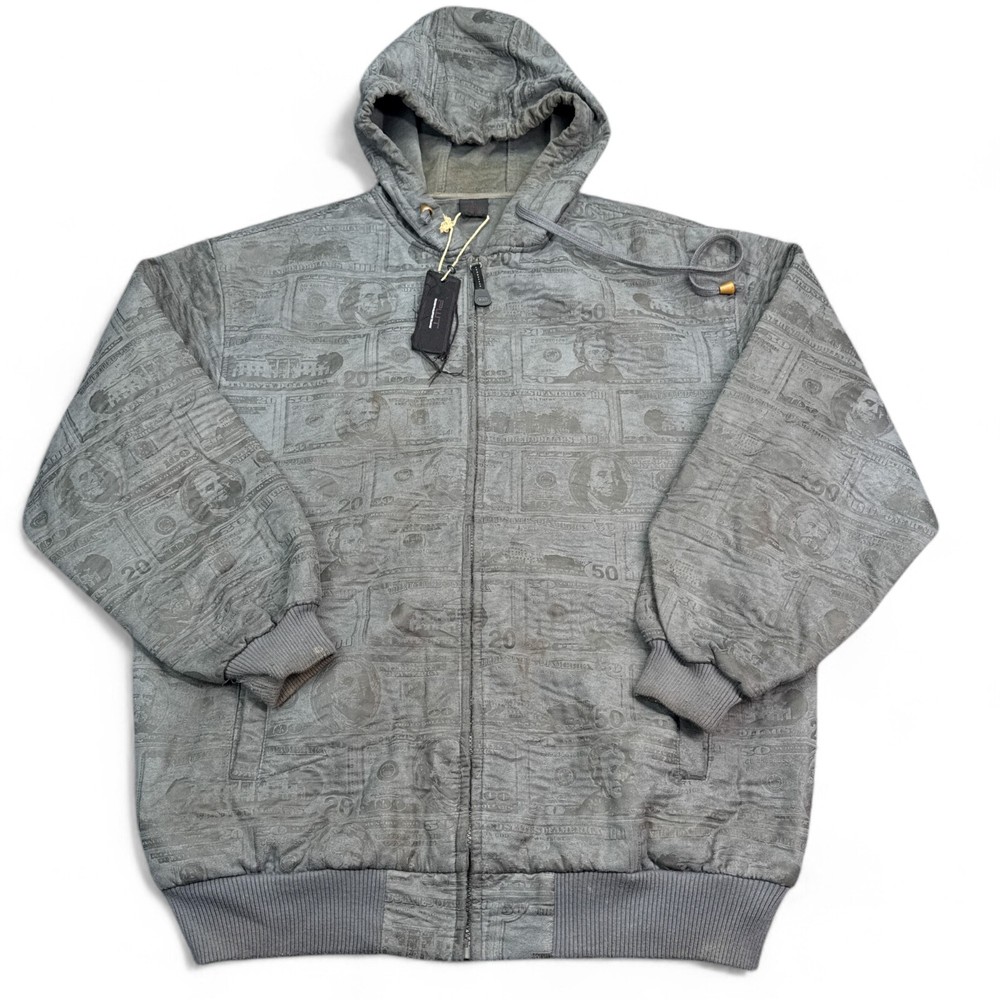 Pilgrim Worldwide Hoodie Adult Size XL Gray Money All Over Print Full Zip