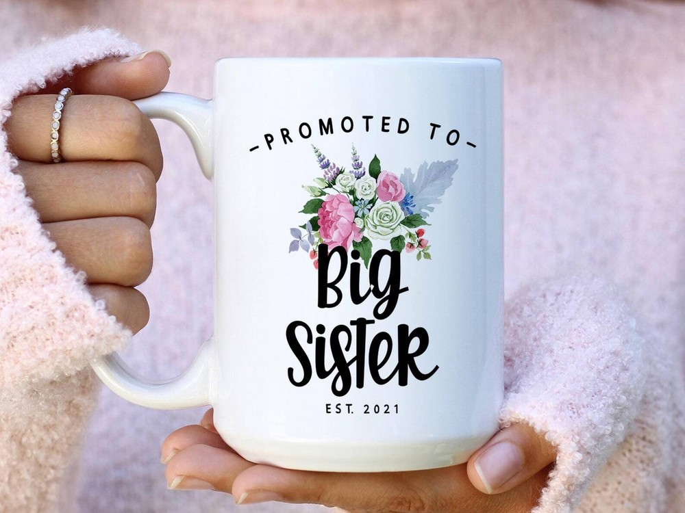 Promoted To Big Sister Coffee Mug Pregnancy Announcement Coffee Mug Custom Gift