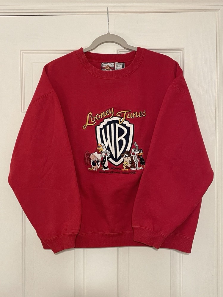 Vintage 90s Looney Tunes Embroidered Graphic Crewneck Sweatshirt Red Size XL
