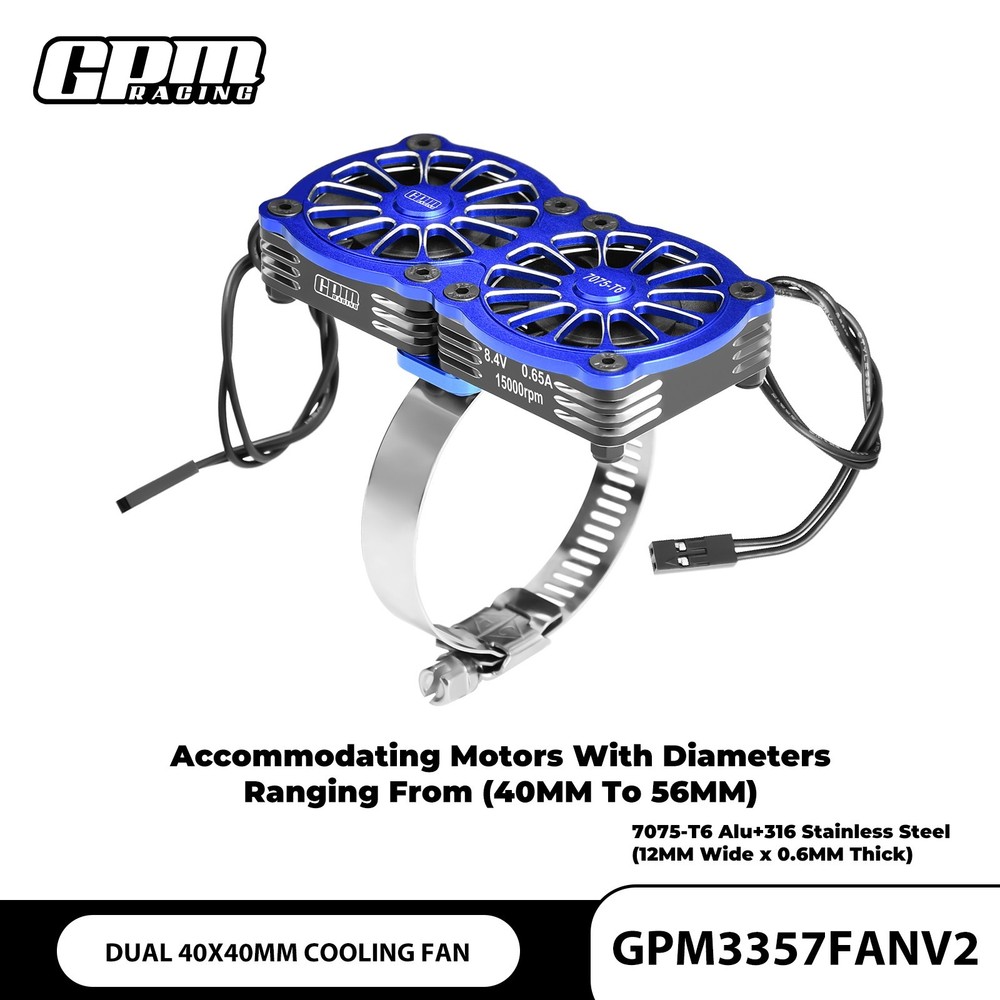 GPM 7075 Alloy+316 SST Dual 40X40mm Cooling Fan Ajustable For 40-56 Series Motor