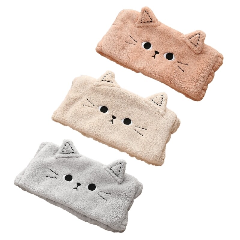 Fleece Cat Ear Headband with Face Embroidery Stretchy Big Headwrap  