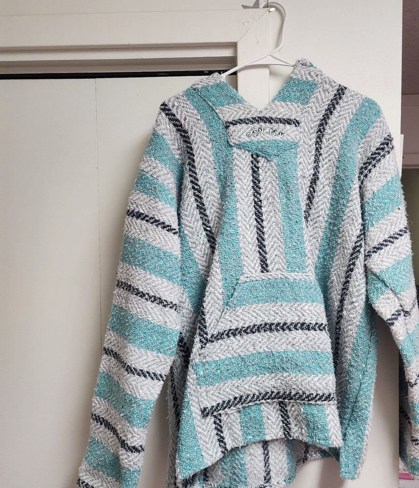 Baja Joe Ron Jon Surf Shop Men's Blue Mexican Blanket Hoodie Sweatshirt Size M