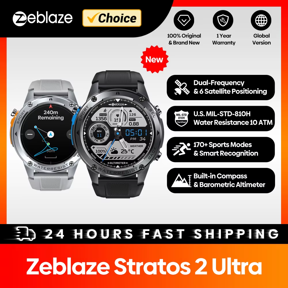 Stratos 2 Ultra GPS Smartwatch with Compass Altimeter Dual-Band GNSS 10ATM Waterproof Calling