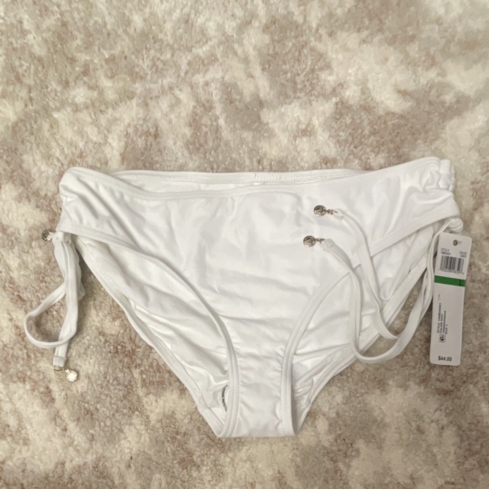 Anne Cole White Bikini Bottom Lined Stretch Strap Solid Women's Size L
