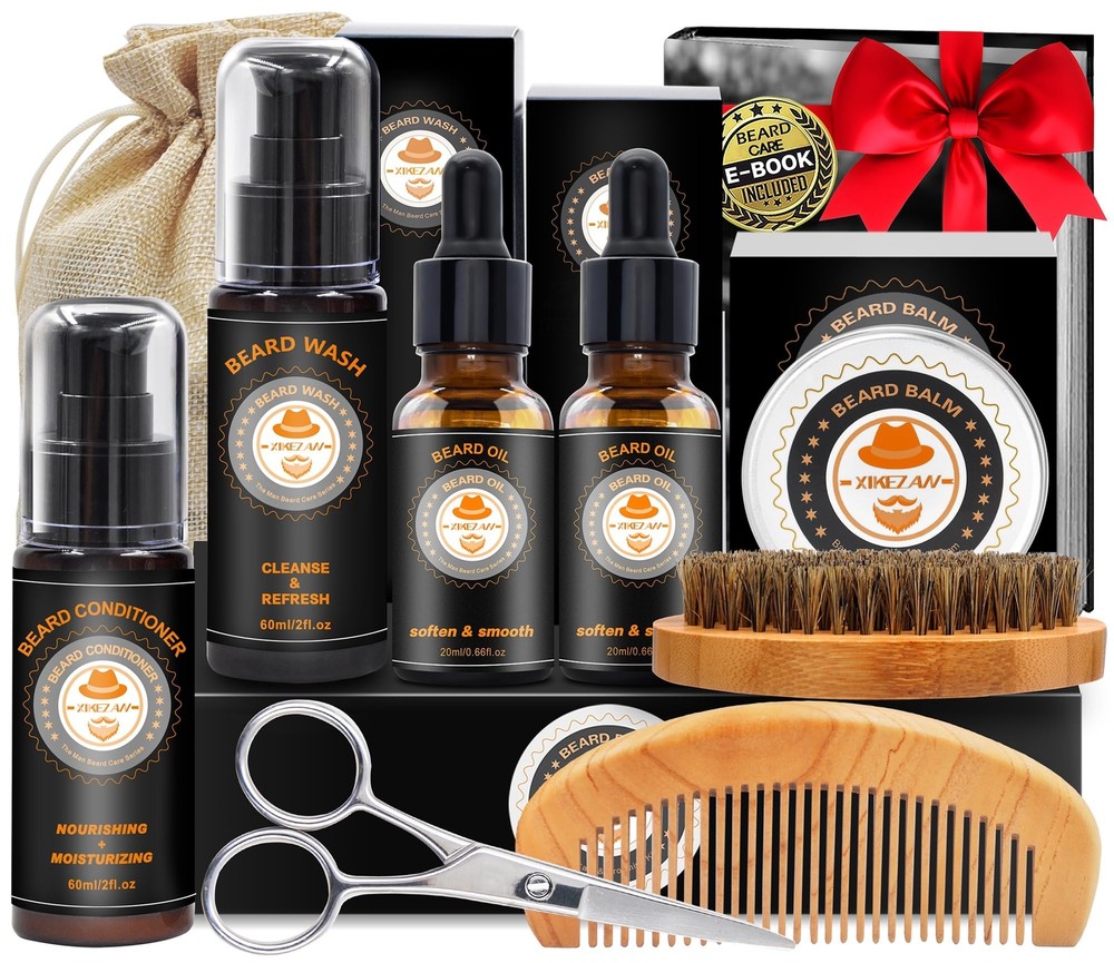 Beard Grooming Kit w/Beard ConditionerBeard OilBeard BalmBeard BrushBeard Was...