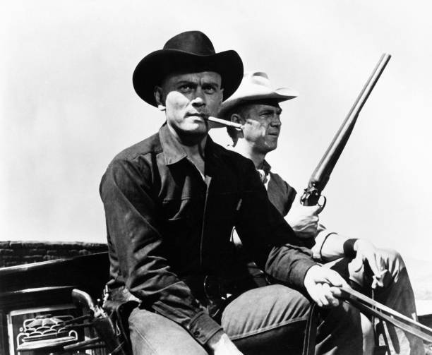 The Magnificent Seven Steve McQueen riding shotgun as Yul Brynner - Old Photo