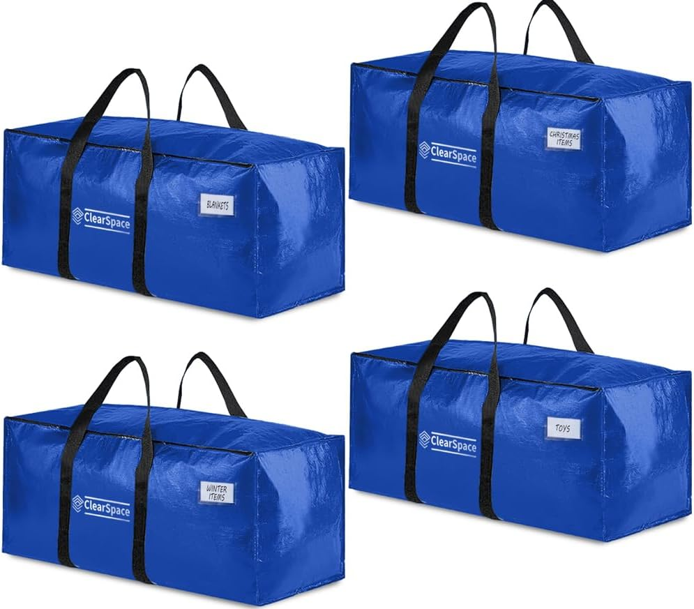 Moving Bags with Zipper, 4 Pcs Extra Large Storage Bags for Clothe, Moving Boxes