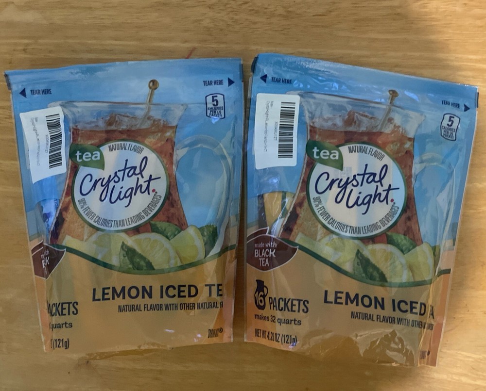 2 Pack- Crystal Light Natural Lemon Iced Tea, 16 packets each, total 32 packets