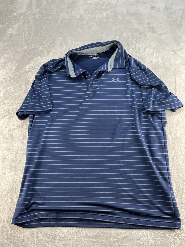 Under Armour The Playoff Polo Shirt Mens XXL Blue Striped Golf Performance