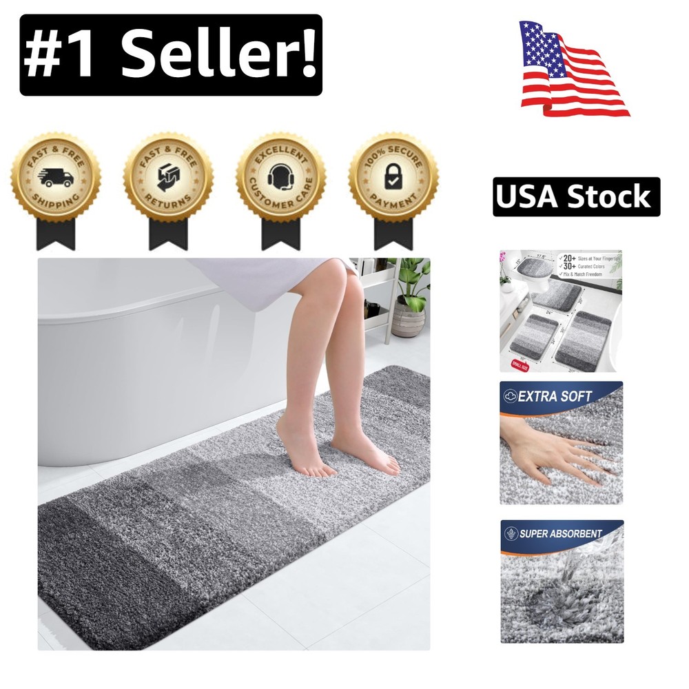 Grey 59x20 Non-Slip Microfiber Bath Rug with Rubber Backing
