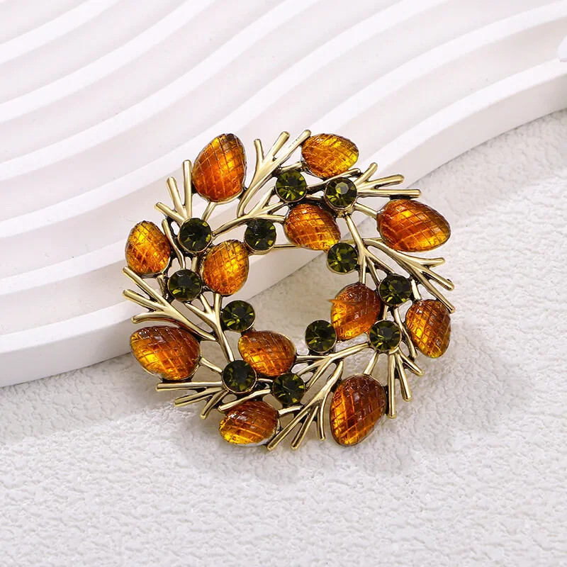 Vintage Fruitful Persimmon Brooch Fashionable High-end Wreath Sweet Fruit Brooch
