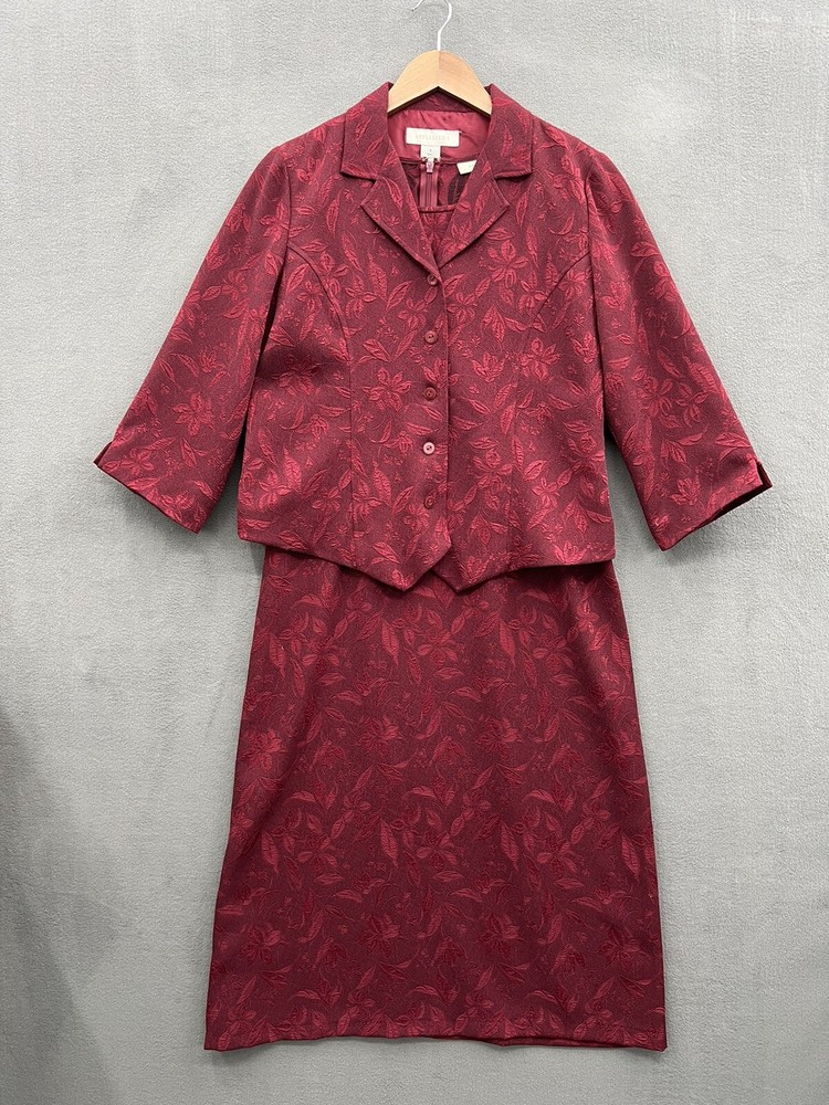 Vintage Appleseed’s Women’s 8 Red Brocade Style 2 Peice Dress And Jacket Set