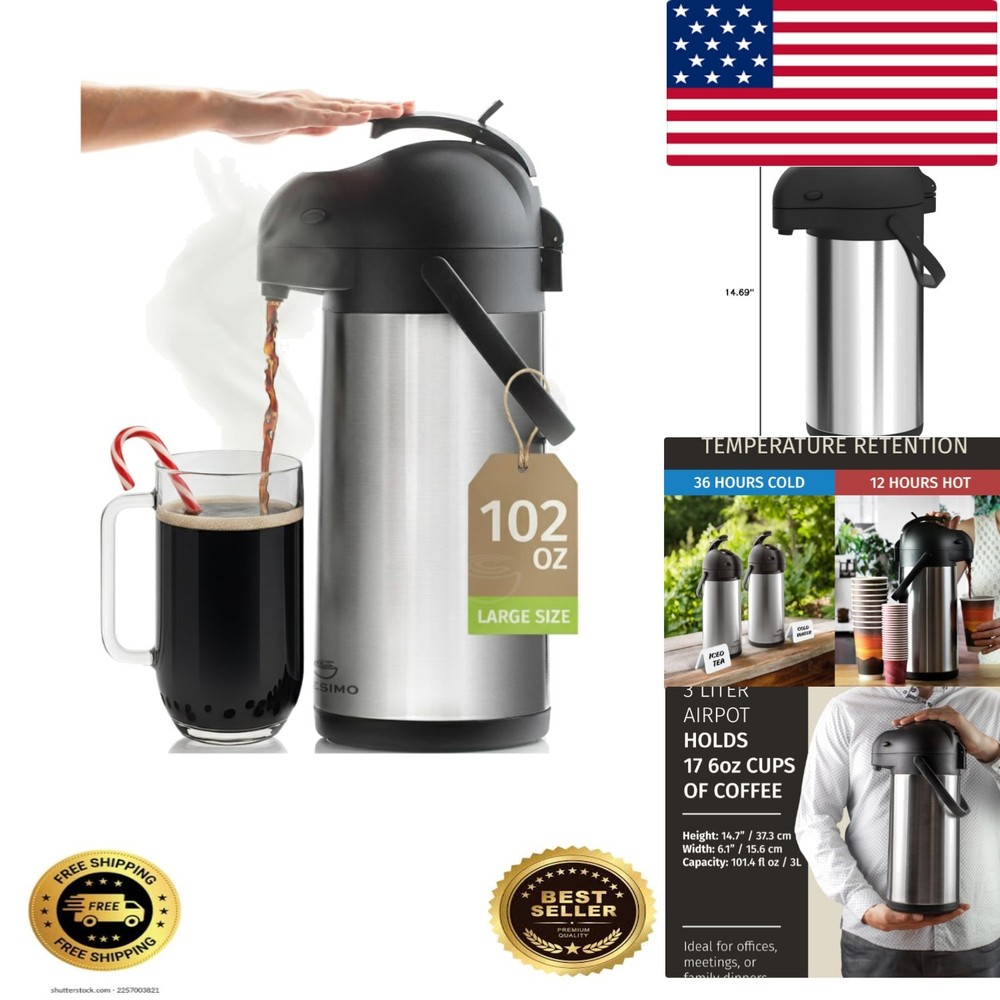 Stylish Coffee Carafe with Pump - 102oz Insulation for Coffee Lovers and Hosts