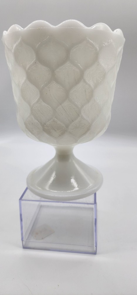 Vintage E.O. Brody Honeycomb Milk Glass Footed Vase MJ-42 Mid Century