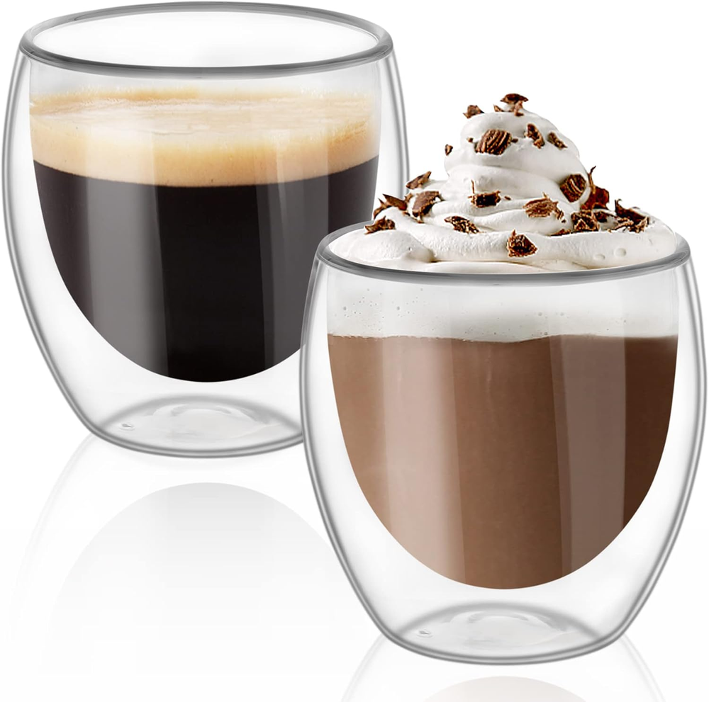 Comsaf Cappuccino Cup 8 Oz,Glass Coffee Cups Set of 2,Double Walled Glass Coffee