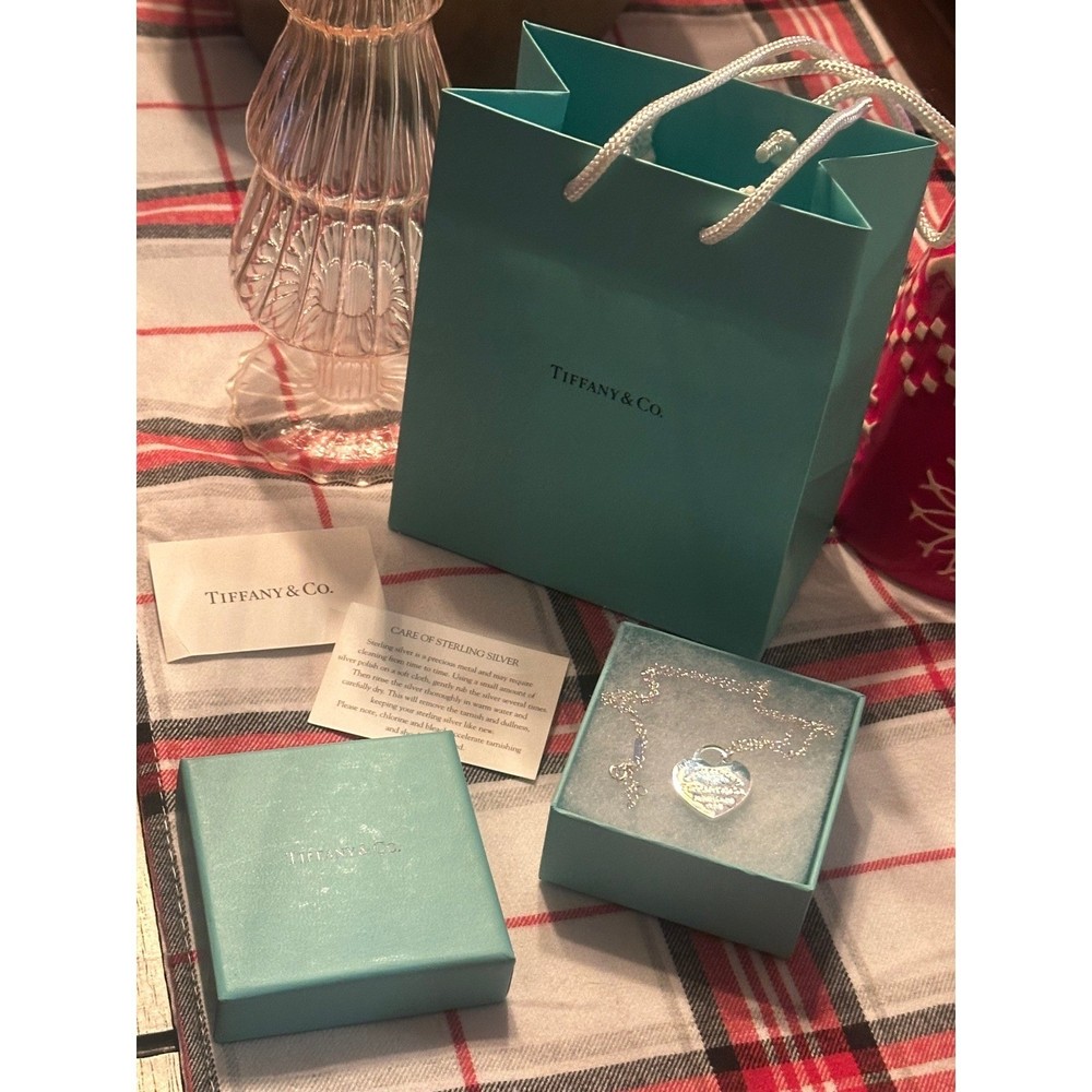 Tiffany Co Sterling Silver Blue Heart Tag (RETIRED) Necklace Chain AG925