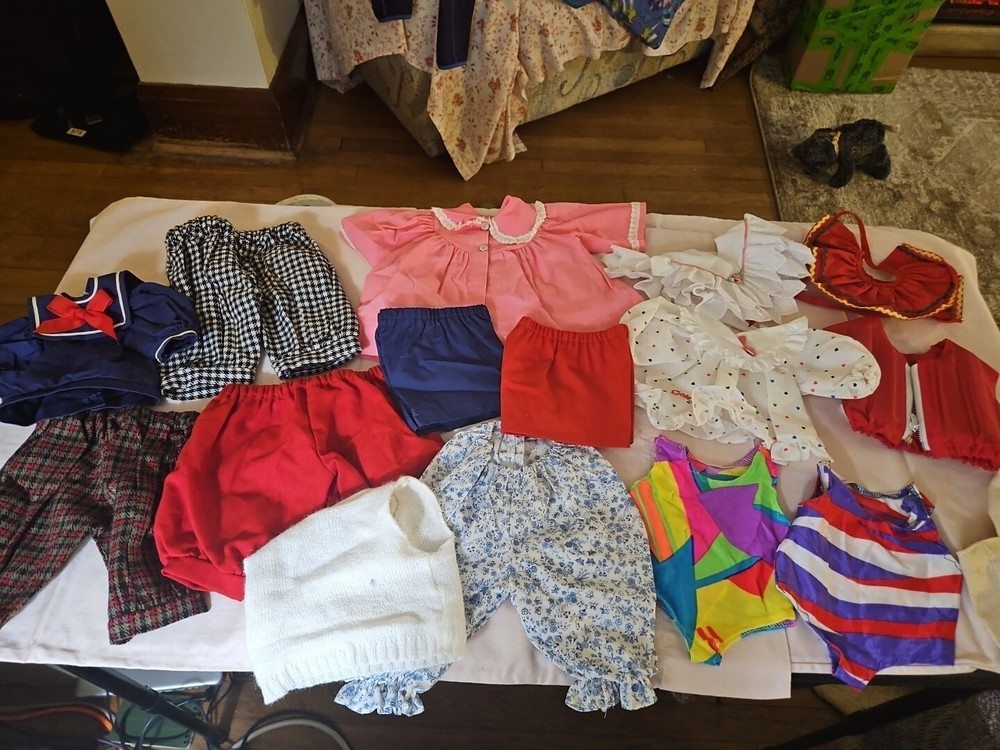 Baby Doll Clothes Lot of 17 Pieces Dresses Bloomers Swimsuit Shorts Tops Vintage
